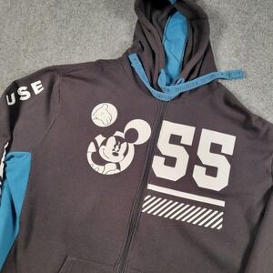 Disney Parks Mickey Mouse Zip Hoodie Mens 2XL Black Blue Graphic Disneyland 1955